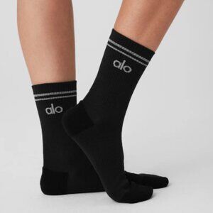 NEW - Alo - Unisex Half-Crew Performance Sock - Black - Large